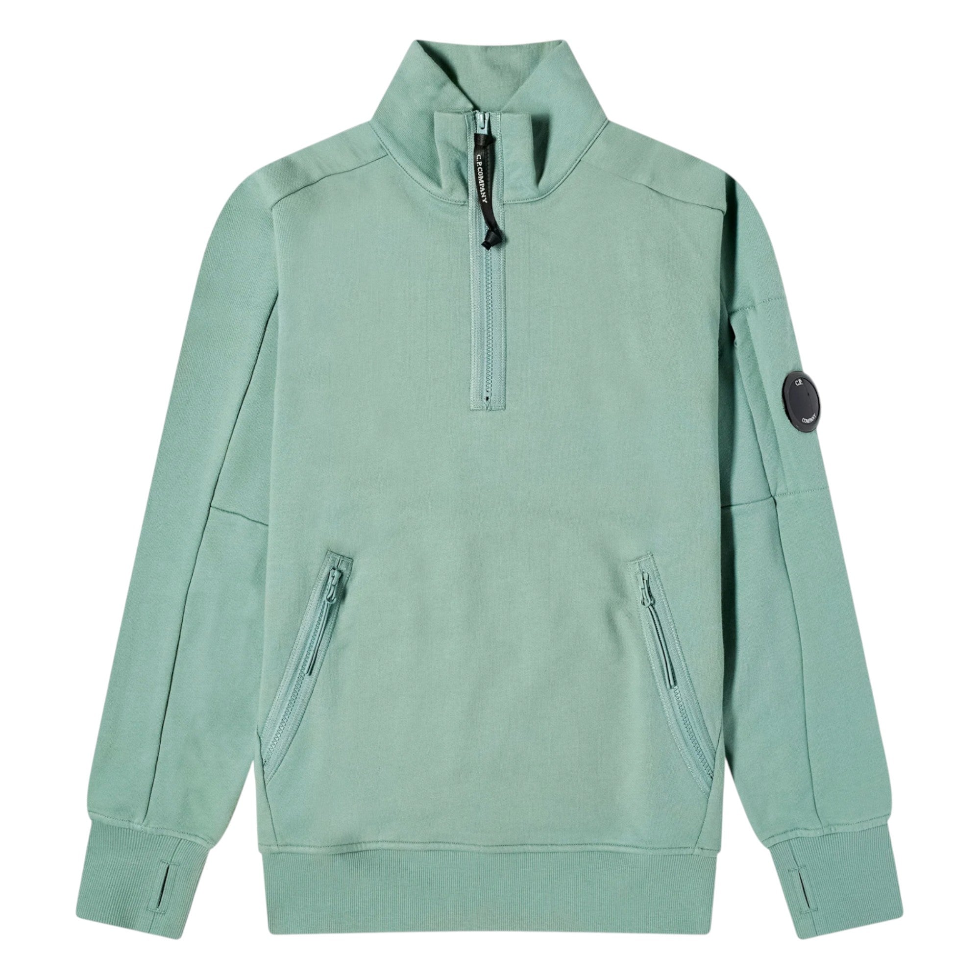 C.P. Company Diagonal Raised Fleece 1/4 Zip Lens Sage Green Sweatshirt