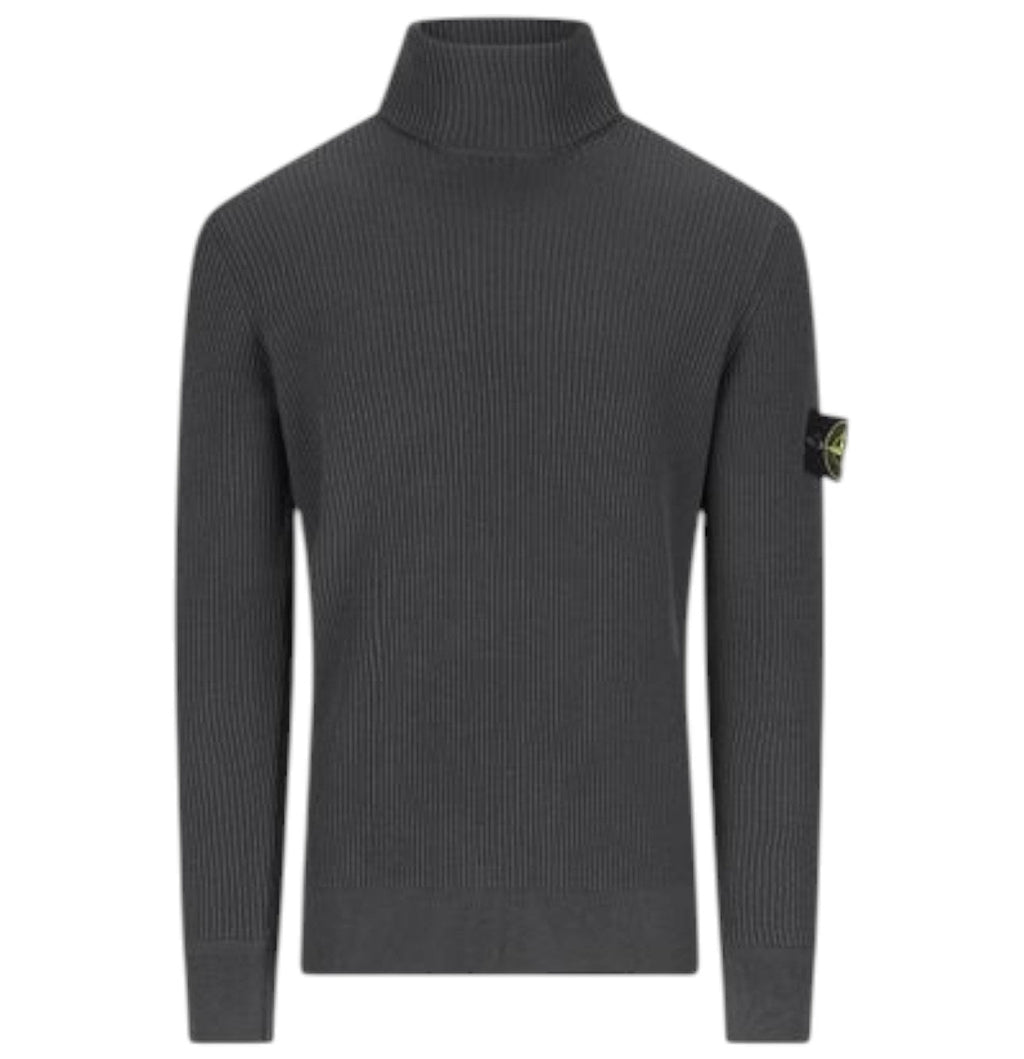 Stone Island Lead Grey Full Rib Wool Turtleneck Sweatshirt